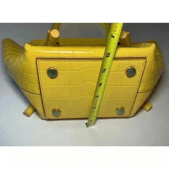 Proenza Schouler Croc Embossed Leather Pipe Tote Bag Small Yellow Citrus Purse - Picture 13 of 15